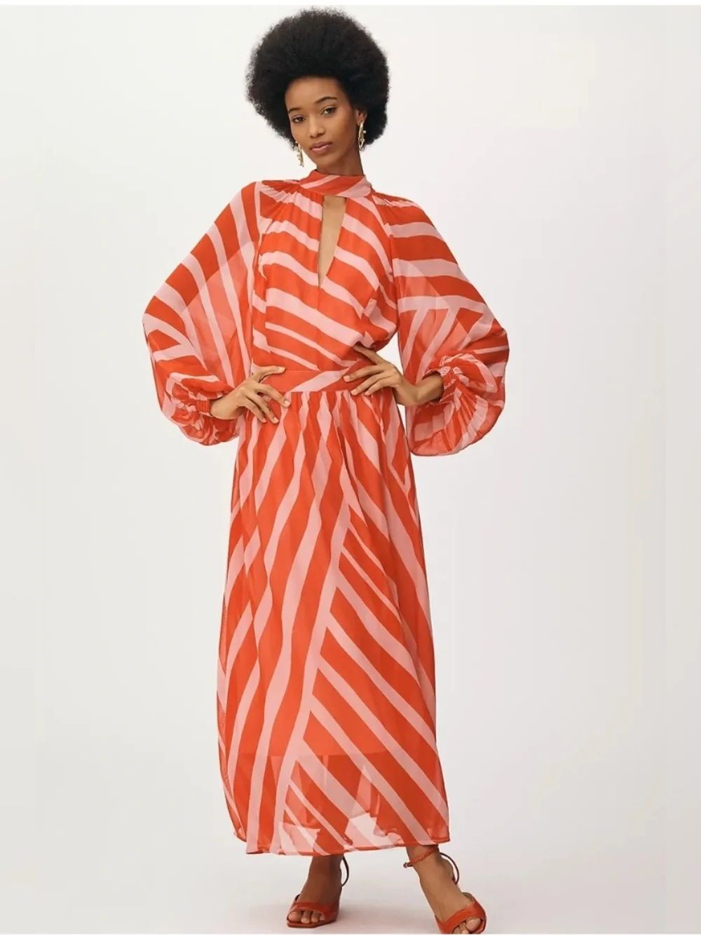 🛍️ Maeve Mock-Neck Bishop-Sleeve Maxi Dress NWT